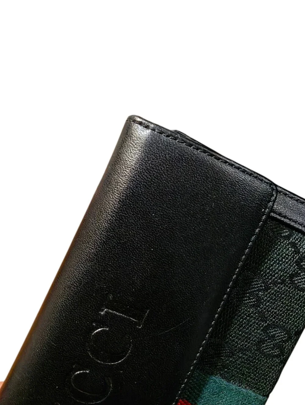 Fucci Black Faux Leather Long Wallet with Green-Red Web Stripe - Picture 10 of 12
